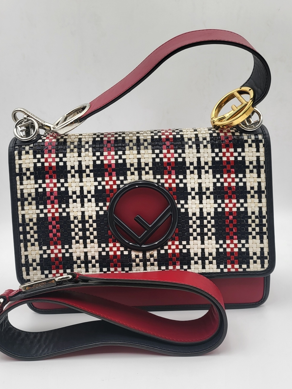 Fendi Kan I Woven Medium Baguette Shoulder Crossbody Bag. Auth w/COA..